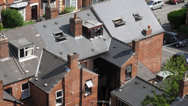 Aerial images show the damage at the Sheffield property where five people, including three children, died.