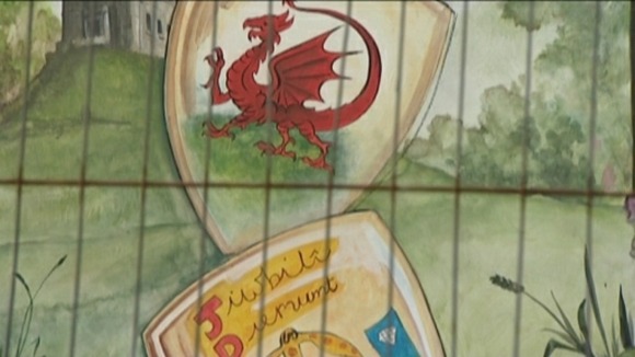 Welsh flag and diamond jubilee emblem painted on shields