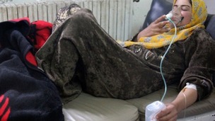 A woman affected by one of the suspected gas attacks in Kfar Zeita village.