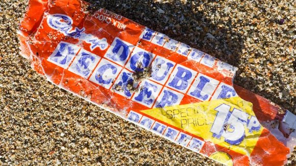 A vintage double decker wrapper was found at the Perran Sands Beach in Cornwall.