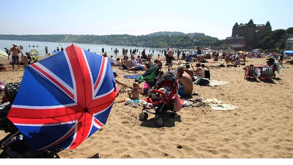 People soaking up the sun on Scarborough beach.