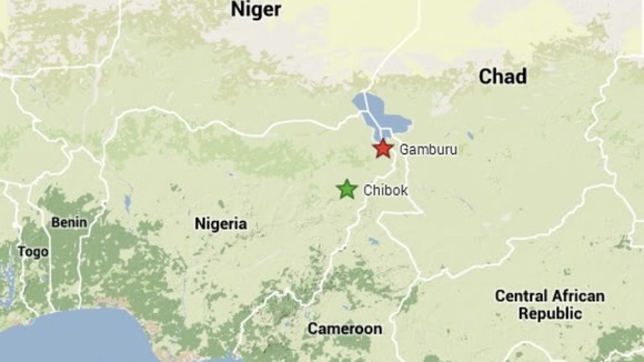 Gamburu is shown on the map along with Chibok, where hundreds of schoolgirls were kidnapped.