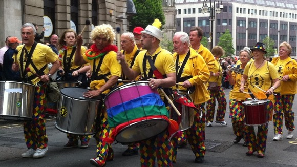 Bands marching through the streets for celebrations