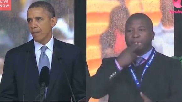 Thamsanqa Jantjie's now-infamous appearance at Nelson Mandela's Memorial Service with President Barack Obama.