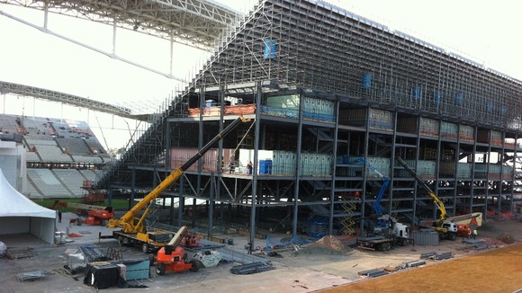 Sao Paulo’s Itaquera stadium with unfinished stands.