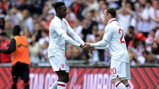 Goal scorer Danny Welbeck is replaced by Wayne Rooney, who is banned for the first two group games.