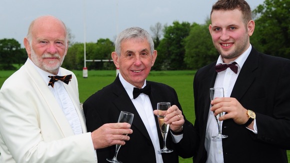 Sir Ian with Peter Barry, club president, left, and Josh Wright, First team captain