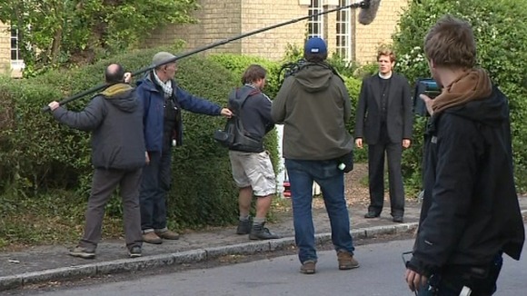 The actors are in the village to film scenes for ITV's 'Grantchester'.