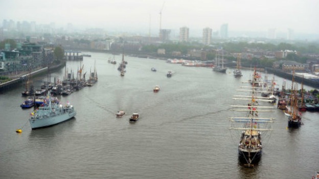 Boats heading up the Thames
