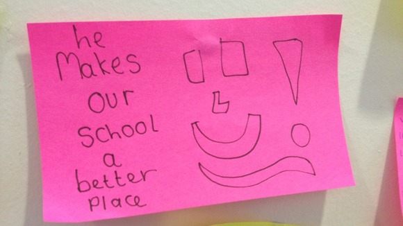 One person uses a smiley face to say, 'He makes our school a better place'.