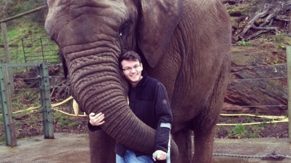 Stephen Sutton with an elephant.