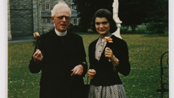 Jackie Kennedy with Rev. Joseph Leonard in 1950