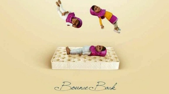 Cartoon images of Malala Yousafzai in the mattress ad campaign.