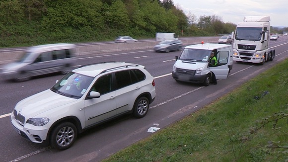 A wide shot of cars on motorway
