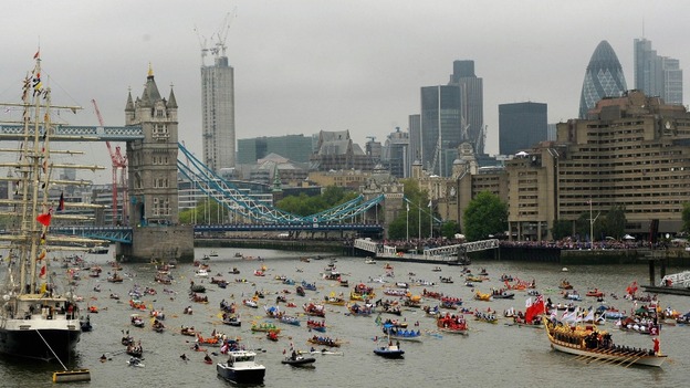wide shot of the Thames Pageant