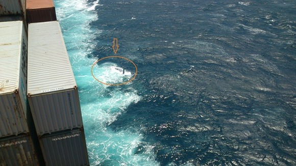 The arrow points to the upturned hull of the Cheeki Rafiki.