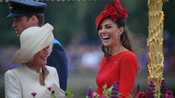 The Duchess of Cornwall and Duchess of Cambridge share a joke on the Spirit of Chartwell.