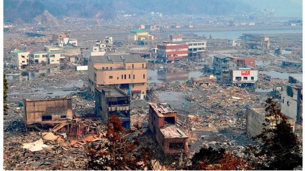 The tsunami-devastated Otsuchi town in Iwate prefecture, images taken March 14, 2011