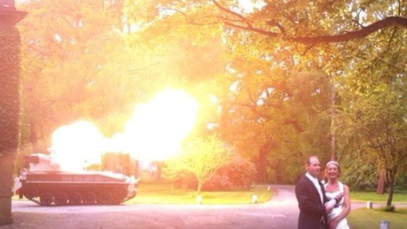 The guns firing to celebrate the couple's nuptials.