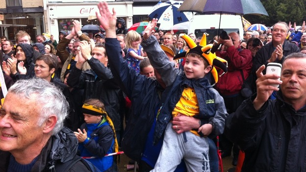 Fans hail their team in Cambridge