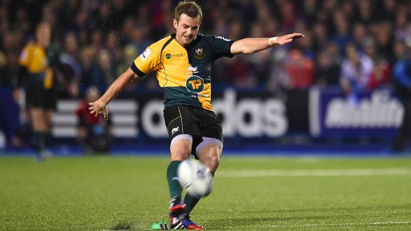 Stephen Myler's golden boot in action