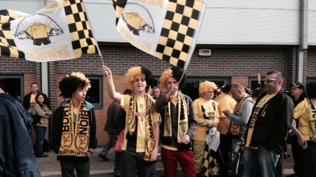 Early risers: Hundreds of Burton fans caught a coach to Wembley this morning