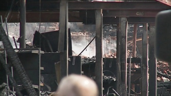 Still smouldering: ruined buildings in Fakenham