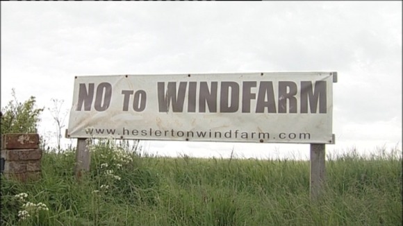 Anti-windfarm banner in East Heslerton, North Yorkshire