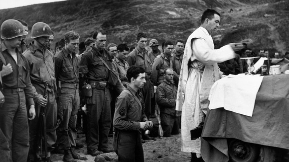 A Catholic mass pictured after the landings.