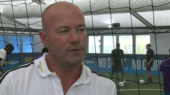 Alan Shearer had a kick-about in the muggy conditions at the temporary football arena.