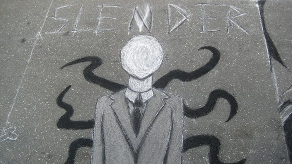 Slender Man is often depicted as a tall figure in a dark suit bearing tentacles.