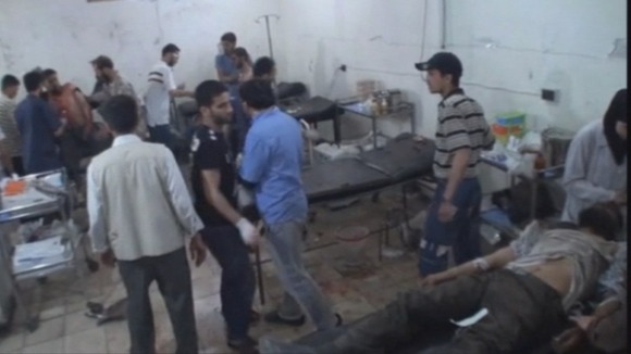 The boy was treated in a filthy makeshift hospital.