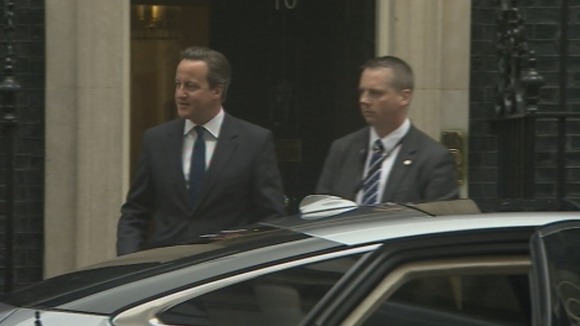 Prime Minister David Cameron leaves Number 10 this morning.