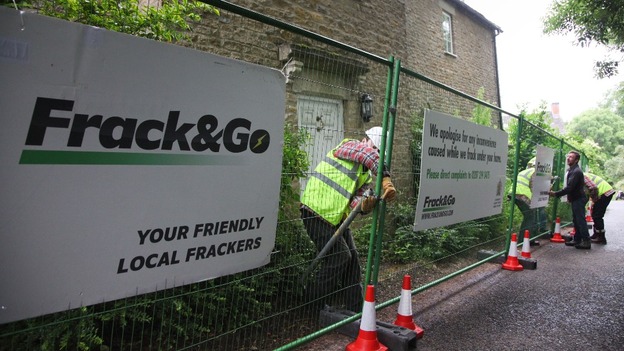 Greenpeace protesters demonstrating against fracking outside David Cameron's country home.