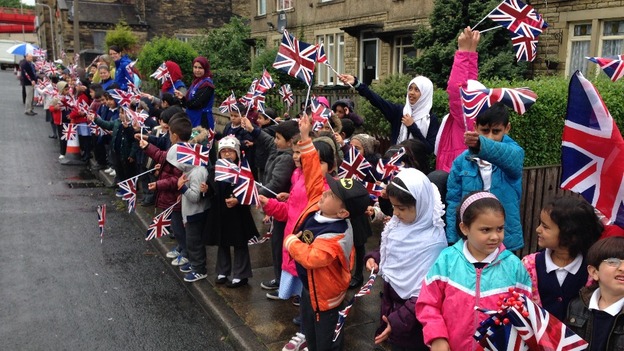 Pupils from Newby Primary School prepare to welcome the Duke of Cambridge to Bradford.