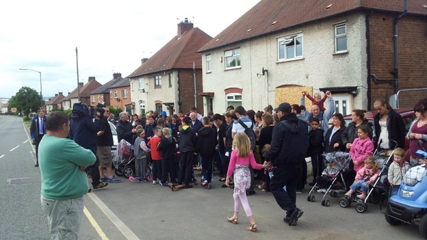 The human chain forms near Philpott home