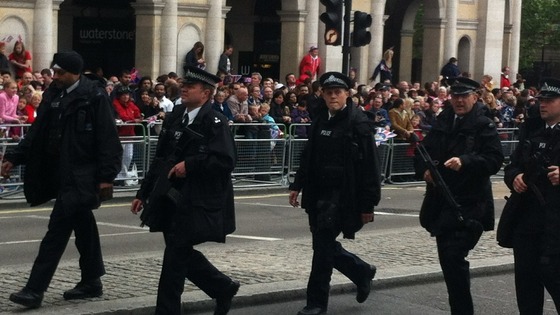 Police on patrol on the Strand.