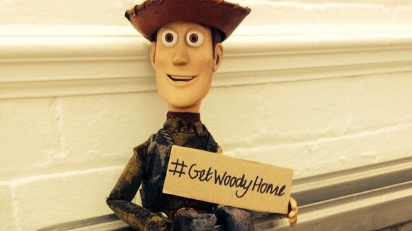 The Woody figure, which is missing an arm, has the name 'Liam' etched on his right foot.