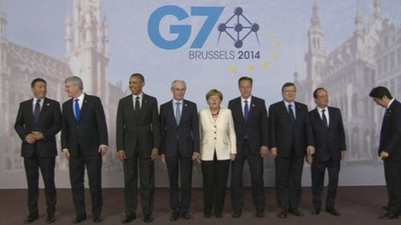 The G7 leaders prepare for the Brussels summit's 'family photograph'.