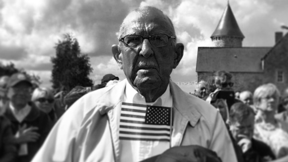 Joe Watson, 91, member of the US Army's 75th Infantry Division, in Picauville, Normandy.