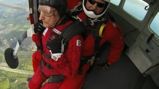 Jock prepares for the huge jump down to Ranville.