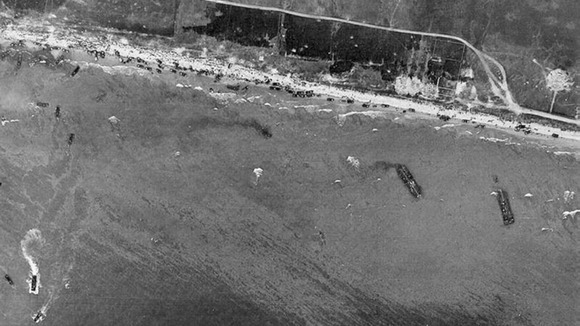 The waters at Omaha beach as seen from an Royal Air Force Mustang aircraft.