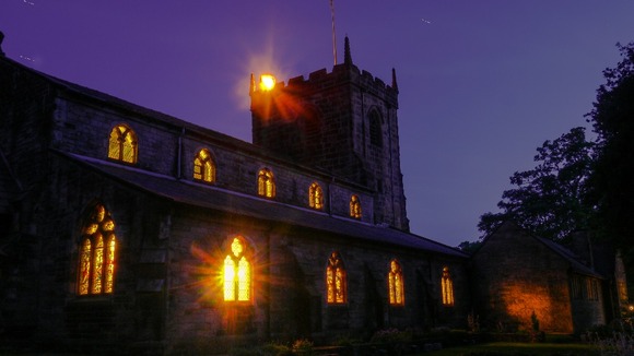 The beacon burning at St Marys Church, Penwortham, Preston