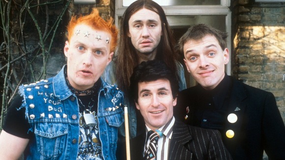 The Young Ones (L-R) Vyvyan (Adrian Edmondson), Neil played by Nigel Planer, Mike played by Christopher Ryan and Rick played by Rik Mayall.