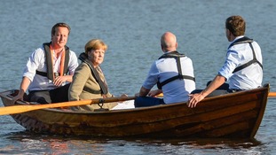 David Cameron, Angela Merkel, Swedish Prime Minister Fredrik Reinfeldt and Dutch Prime Minister Mark Rutte in Harpsund, South of Stockholm.