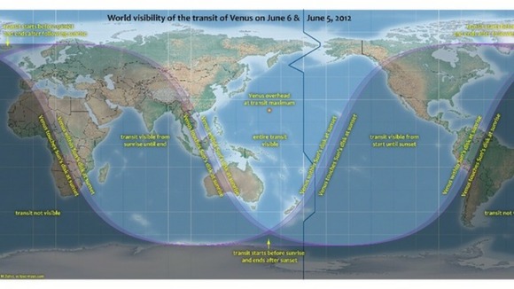 World visibility map for the transit of Venus