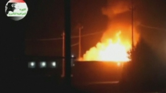 Large fires purported to be in the Iraqi oil refinery town of Baiji.