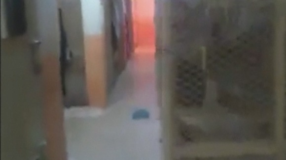 This grainy image is said to show the interior of an abandoned police station in Baiji after an assault.
