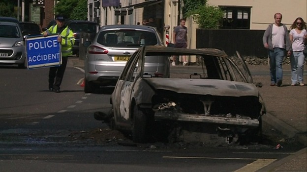 A car caught fire in Thorpe.