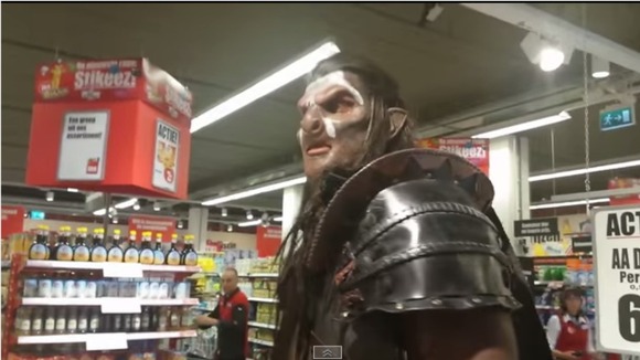 At one point the Lord Of the Rings orc scared a couple of girls from behind the shop window.